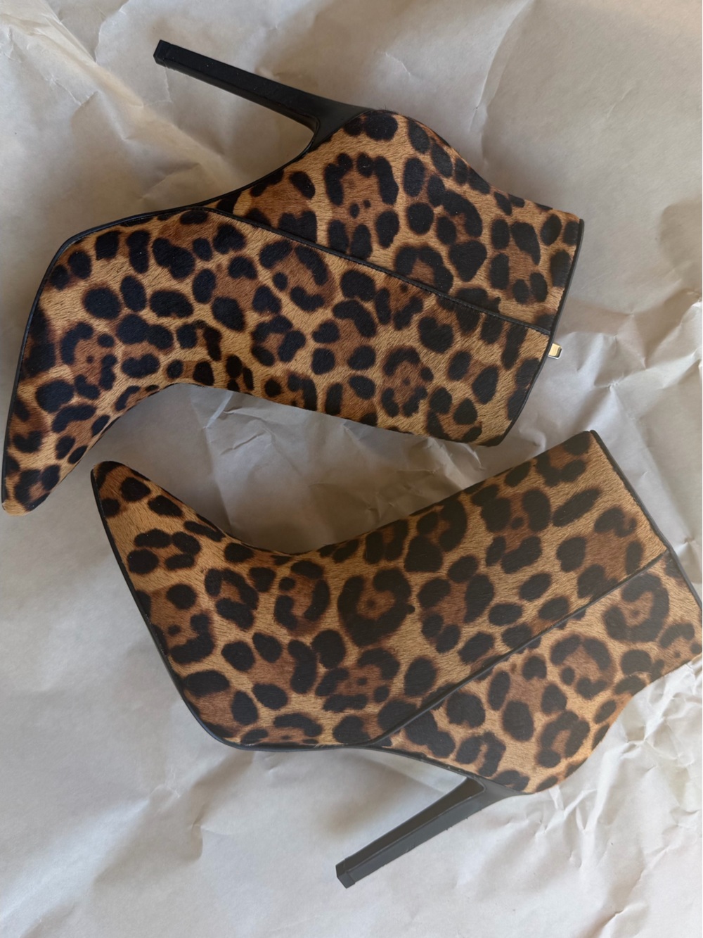 Nine West Leopard Print Pointed Toe Stiletto Ankle Booties - Brown/Black